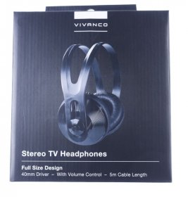 VIVANCO TV-Headphones SR 97 TV STEREO HEADPHONES, VOLUME CONTROL, 5M CABLE, BLACK 36503